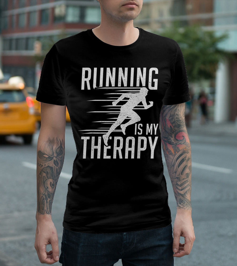 Running Is My Therapy Cool Cute Runner T-Shirt