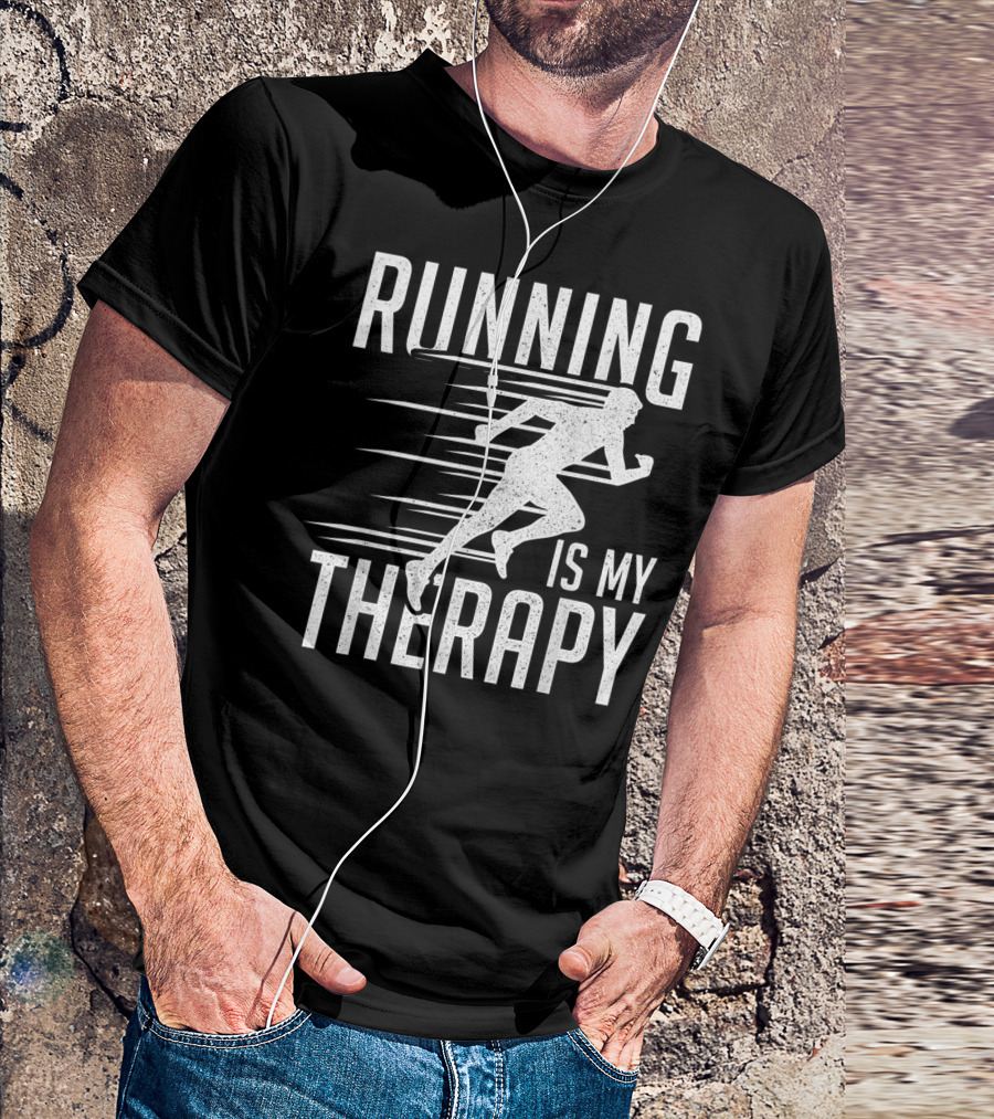 Running Is My Therapy Cool Cute Runner T-Shirt