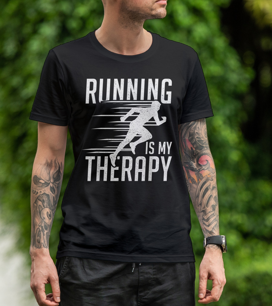 Running Is My Therapy Cool Cute Runner T-Shirt