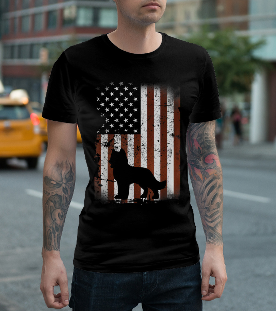 Siberian Husky Silhouette with American Flag for 4th of July Celebrations T-Shirt