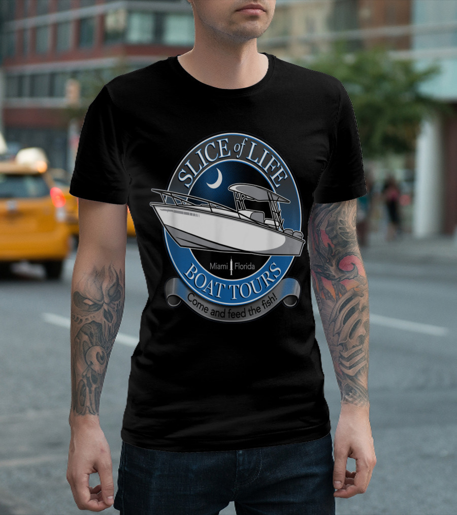 Slice of Life Boat Tours Miami Florida Come and Feed the Fish T-Shirt