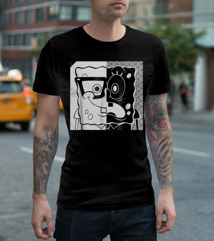 SpongeBob SquarePants Superfly Black and White Optical Illusion Comic T-Shirt