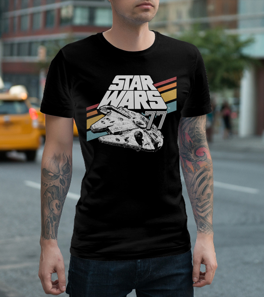 Star Wars 77 Millennium Falcon Rainbow Stripes T-Shirt