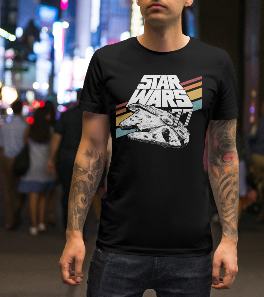 Star Wars 77 Millennium Falcon Rainbow Stripes T-Shirt