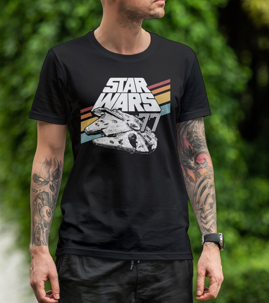 Star Wars 77 Millennium Falcon Rainbow Stripes T-Shirt
