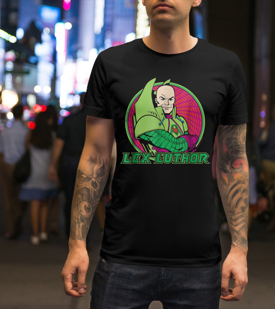 Lex Luthor Iconic Supervillain Style In Bold Green And Pink Armored Suit T-Shirt