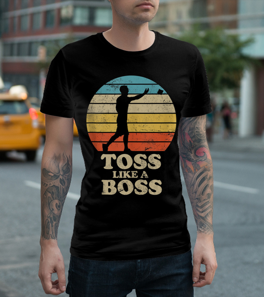 Toss Like A Boss Vintage Sunset Cornhole T-Shirt