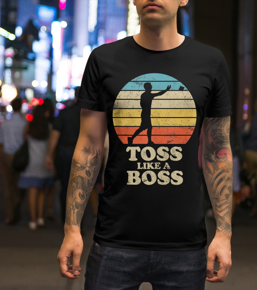 Toss Like A Boss Vintage Sunset Cornhole T-Shirt
