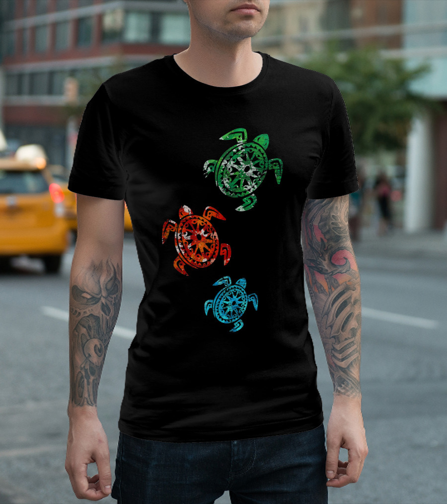 Turtles Save The Turtles Climate Change Green Red Blue T-Shirt