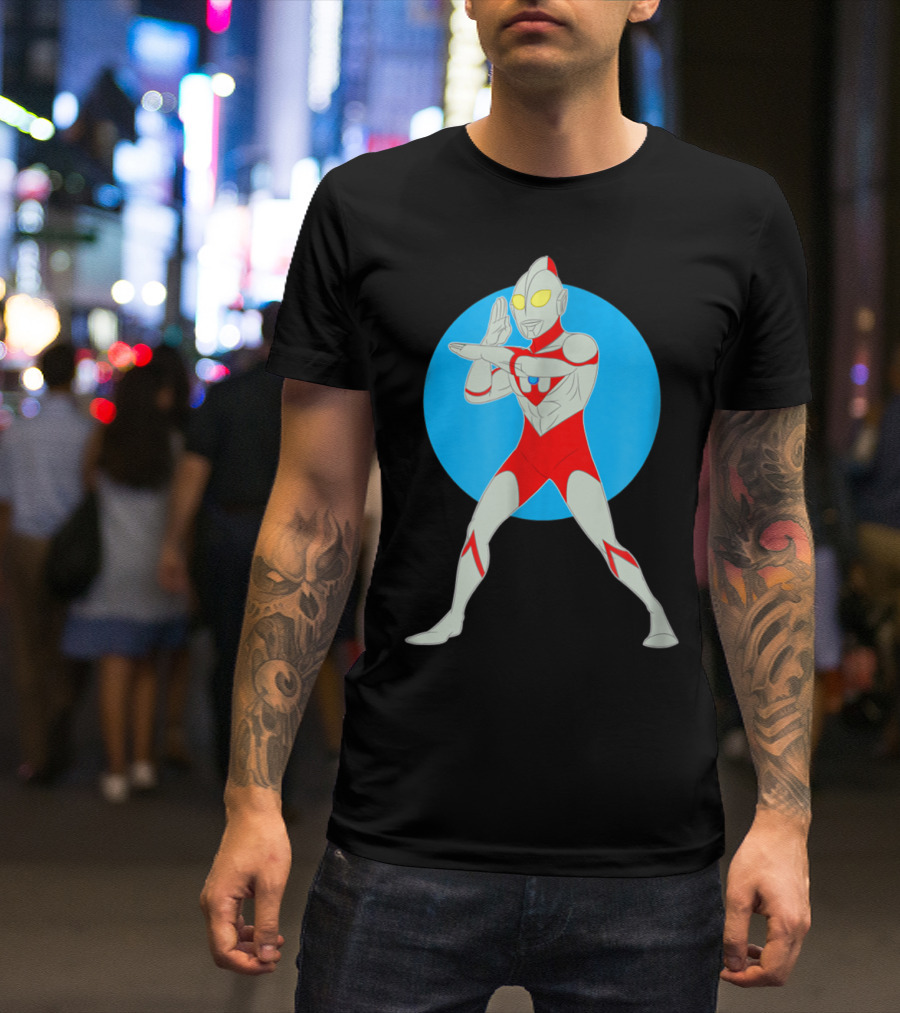 Ultraman Standing Pose With Blue Circle Background T-Shirt