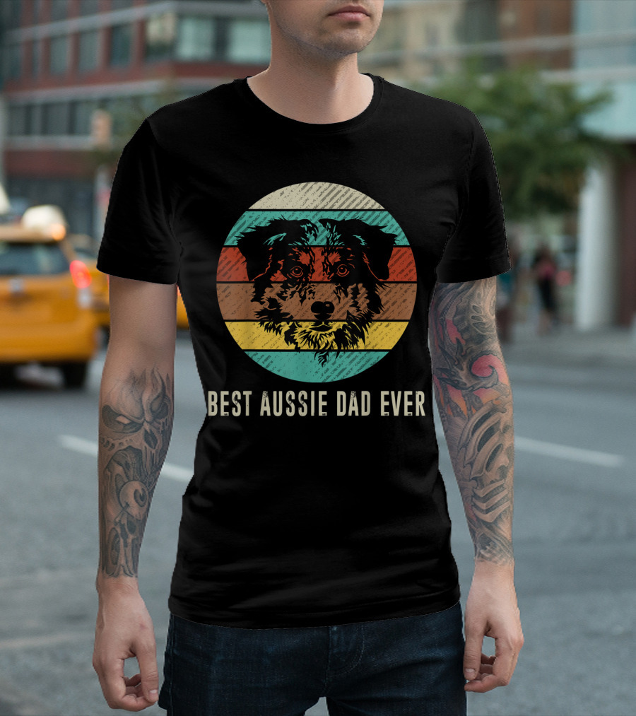 Best Aussie Dad Ever Vintage Retro Dog Stripes Circle T-Shirt