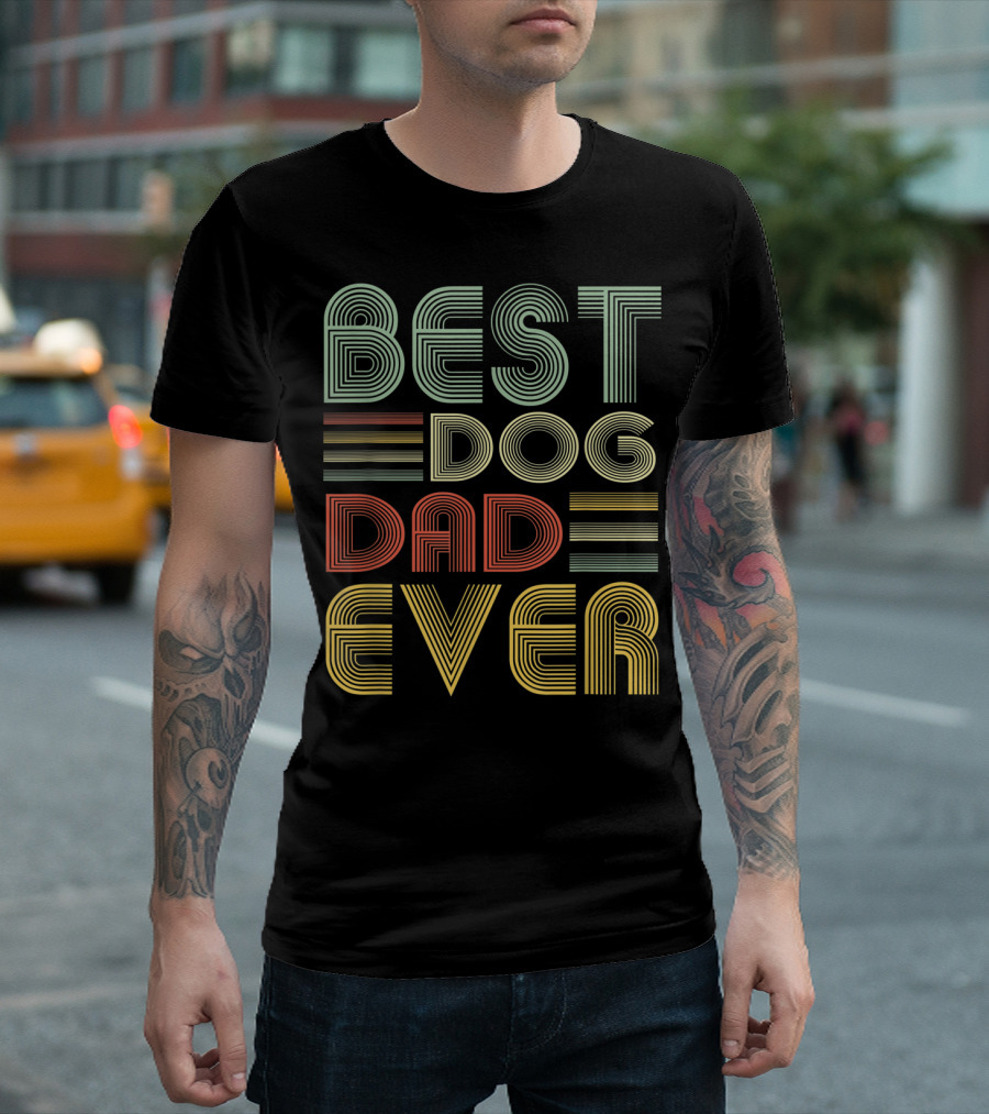 Vintage Best Dog Dad Ever Father's Day Striped Retro T-Shirt
