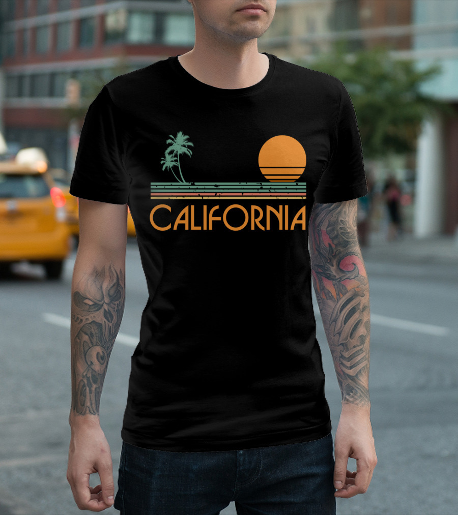 California Retro Sunset Palm Beach Vintage T-Shirt