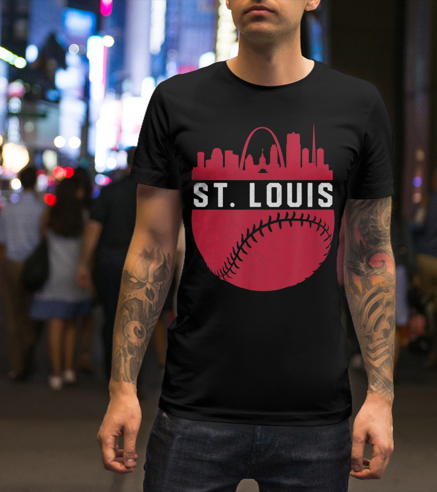 Vintage St Louis Missouri Skyline Baseball Arch T-Shirt