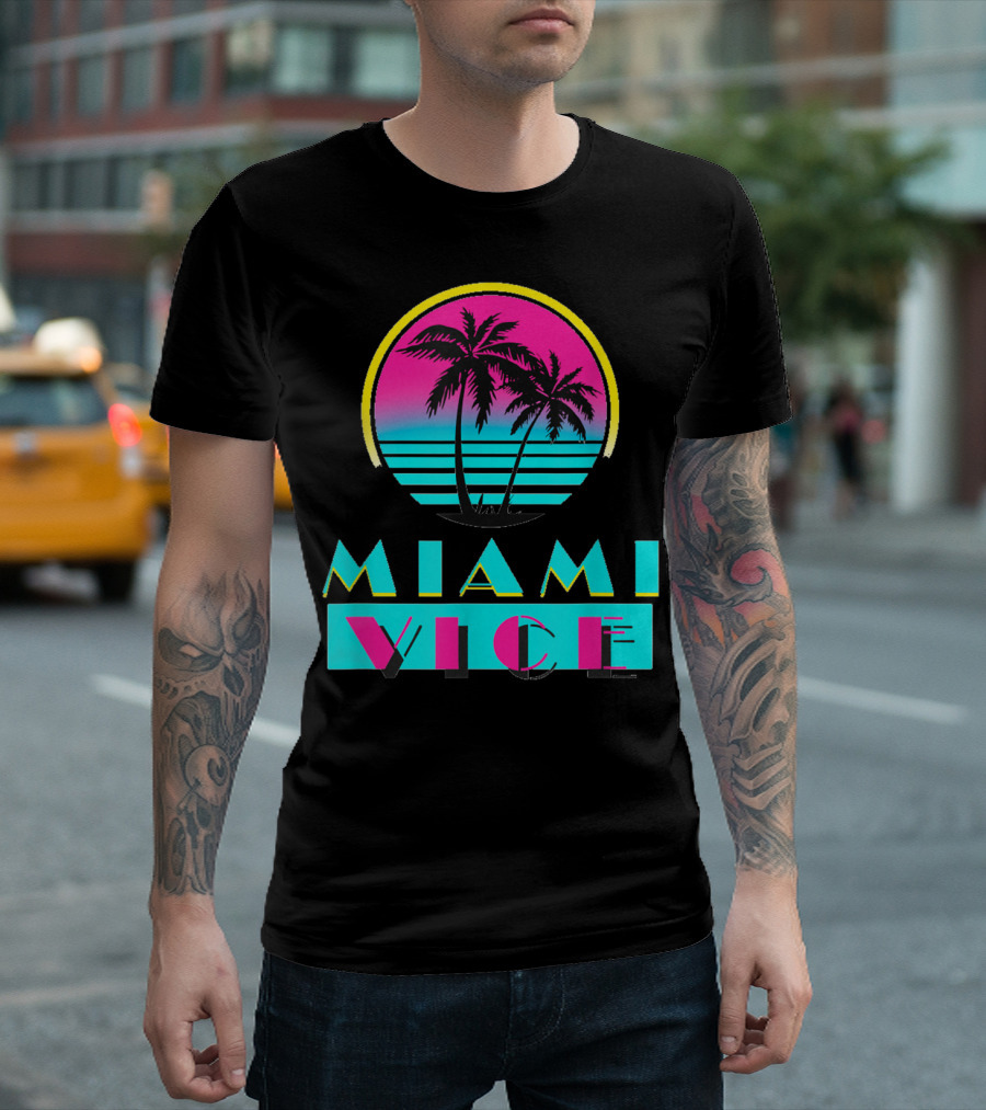 Miami Vice Vintage Florida Cityscape Retro Palm Sunset T-Shirt