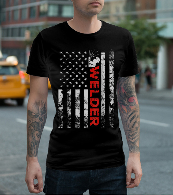 Welder USA Vintage American Flag Welding T-Shirt