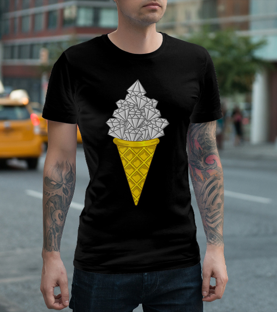 Diamond Icecream Waffle Cone with Gemstone Scoops T-Shirt