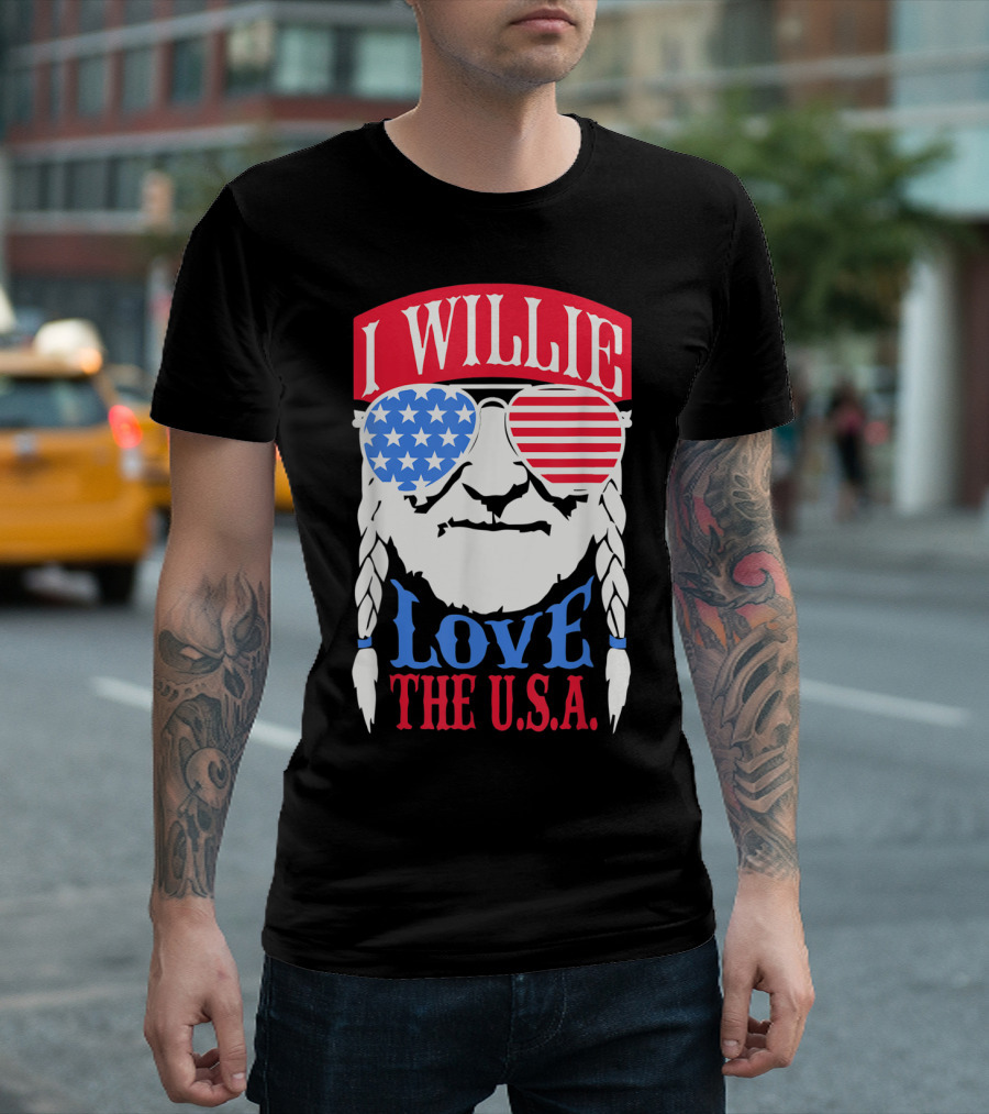 I Willie Love The USA American Flag Sunglasses Braids 4th Of July T-Shirt