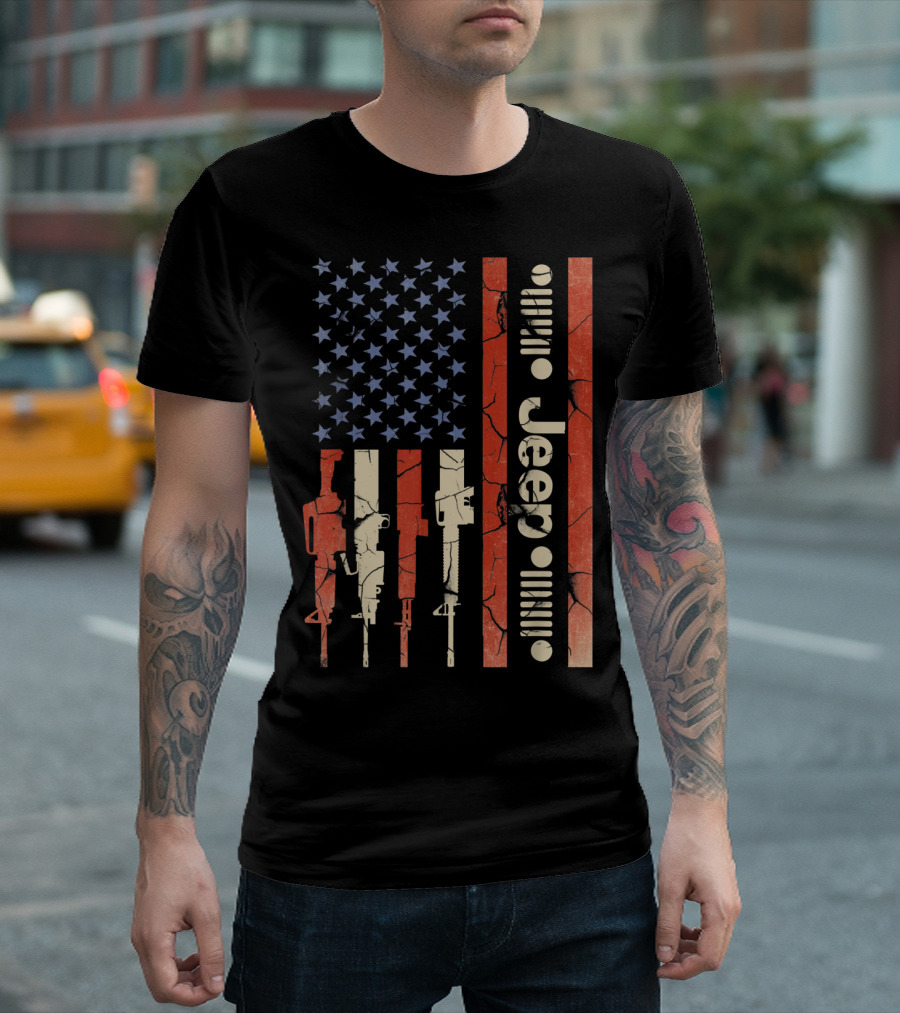 Jeep American Flag with Gun Design for Jeep Lovers T-Shirt