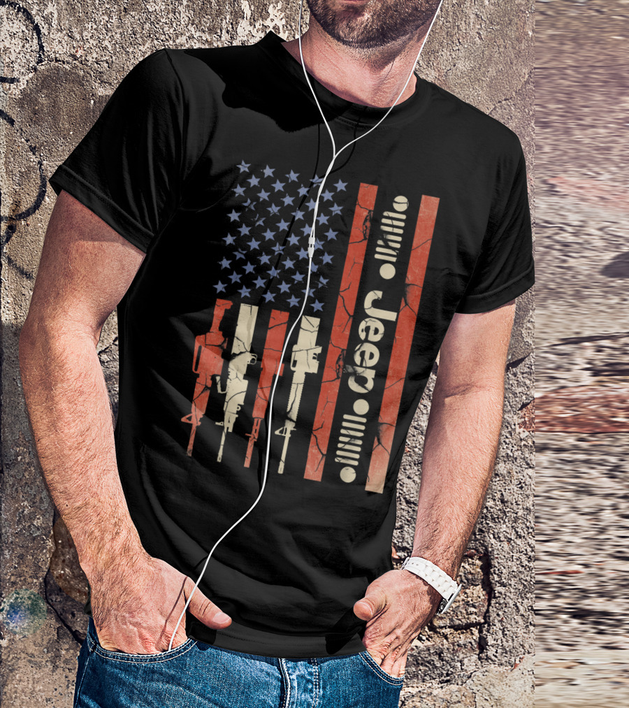 Jeep American Flag With Gun Design For Jeep Lovers T-Shirt