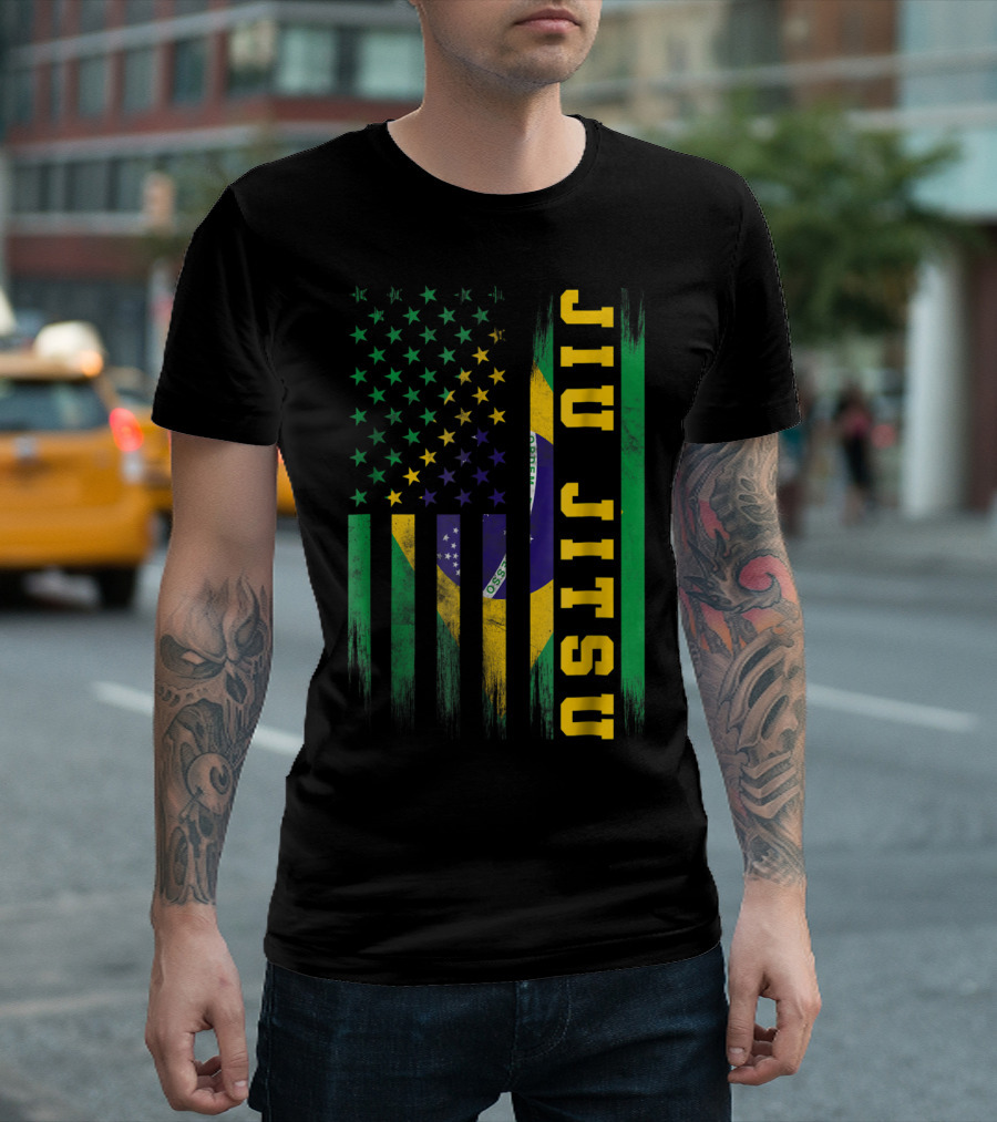 Jiu Jitsu Brazilian BJJ Brazil United States Flag T-Shirt