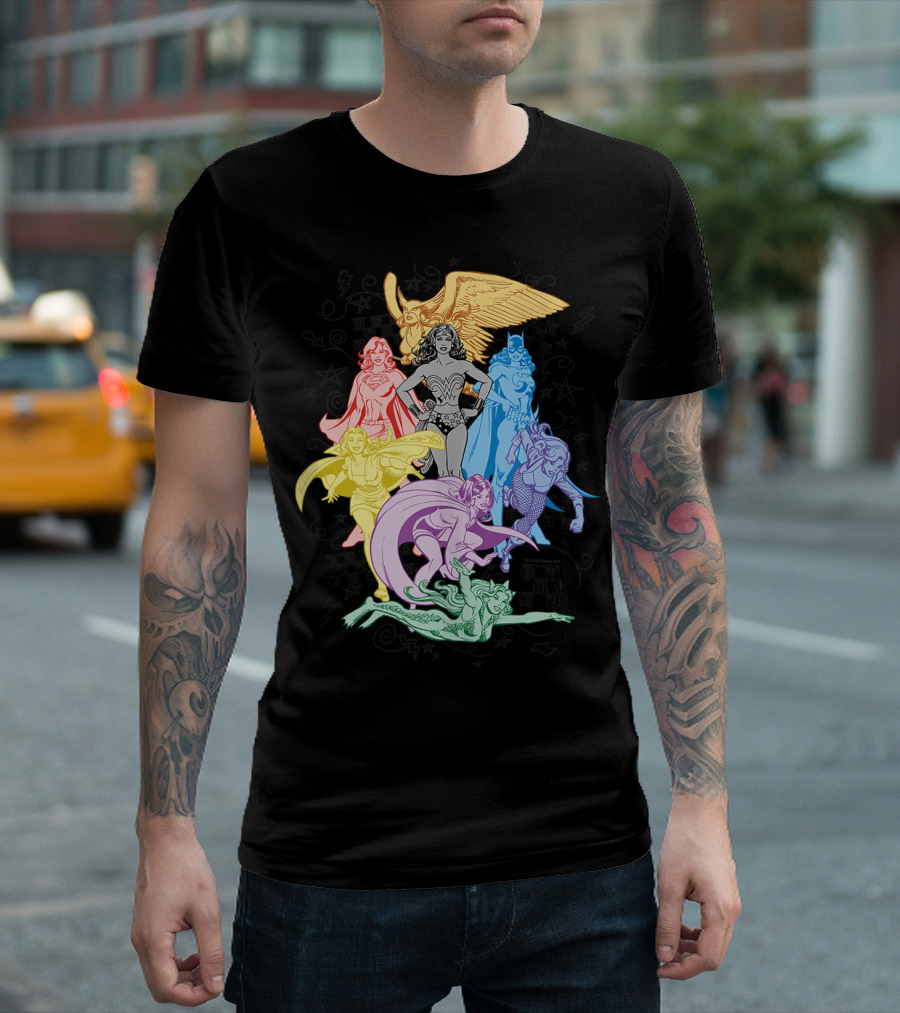 Justice League Super Heroes In Vibrant Rainbow Colors T-Shirt