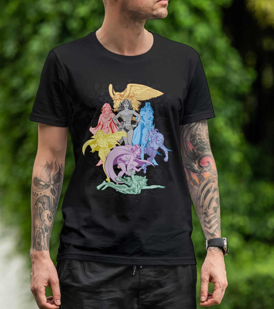 Justice League Super Heroes In Vibrant Rainbow Colors T-Shirt