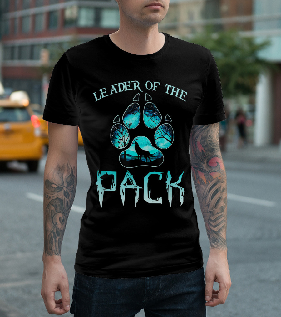 Leader of the Pack Howling Wolf Silhouette in Pawprint for Dog and Pet Lovers T-Shirt