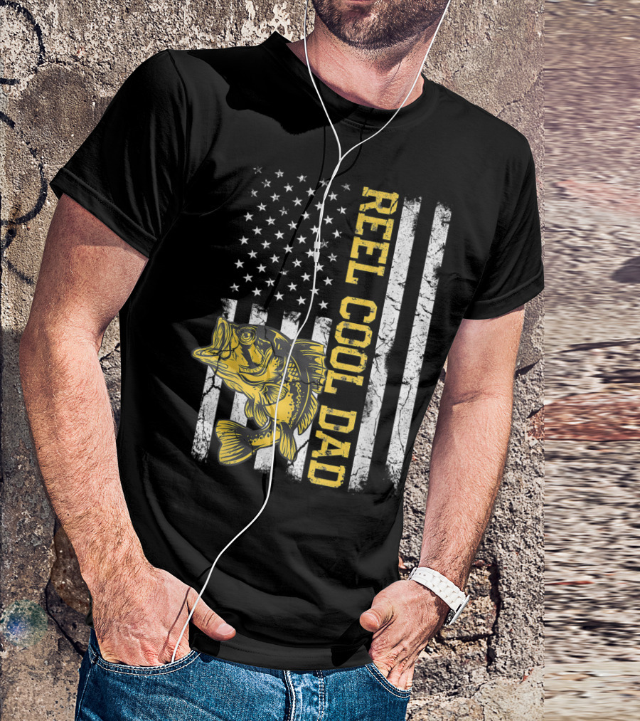 REEL COOL DAD American Flag Fishing T-Shirt