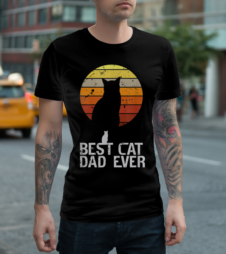 Mens Vintage Best Cat Dad Ever Cat Daddy Retro Sunset T-Shirt