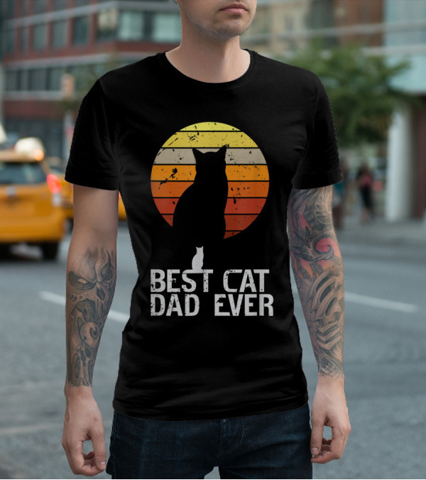 Mens Vintage Best Cat Dad Ever Cat Daddy Retro Sunset T-Shirt