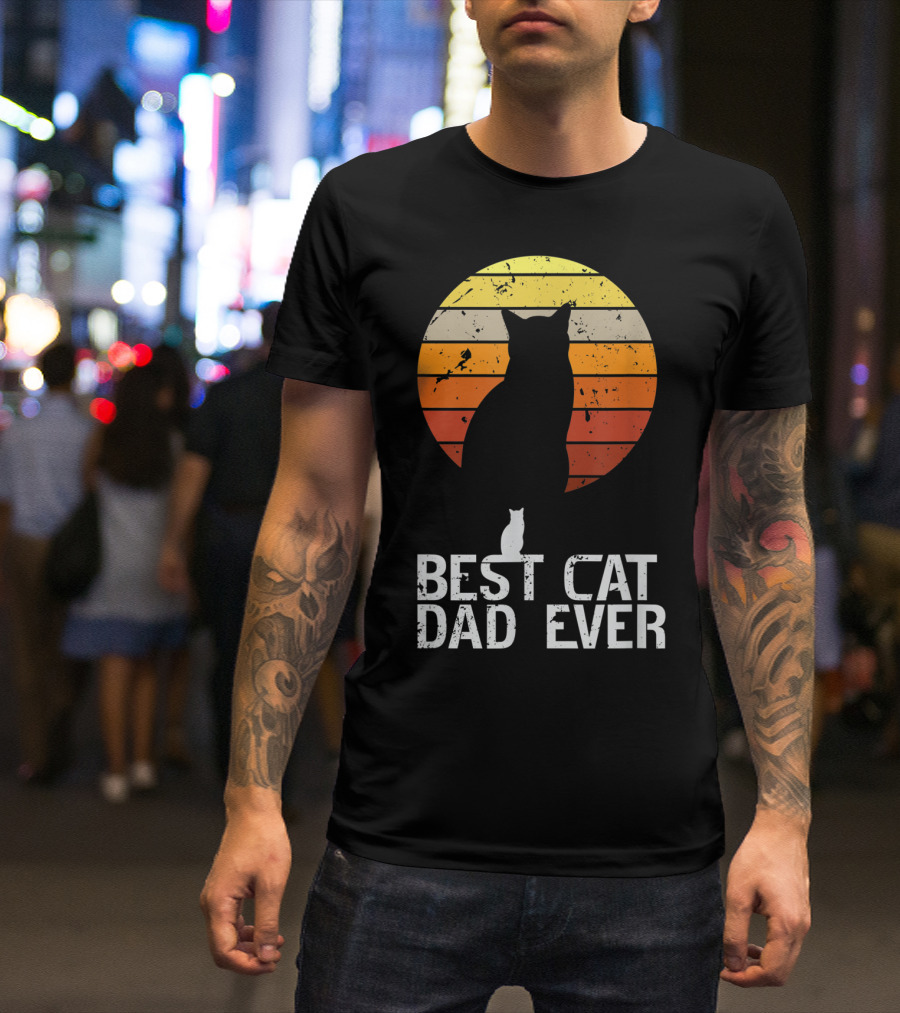 Mens Vintage Best Cat Dad Ever Cat Daddy Retro Sunset T-Shirt