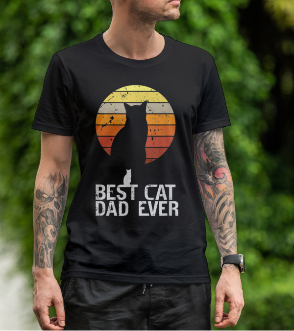 Mens Vintage Best Cat Dad Ever Cat Daddy Retro Sunset T-Shirt