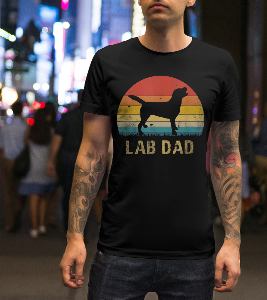 Vintage Lab Dad Funny Labrador Retriever Dog Silhouette Retro Sunset T-Shirt