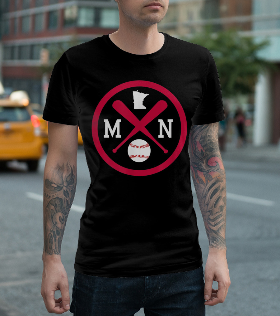 Minnesota MN Baseball Bats State Outline with Ball T-Shirt