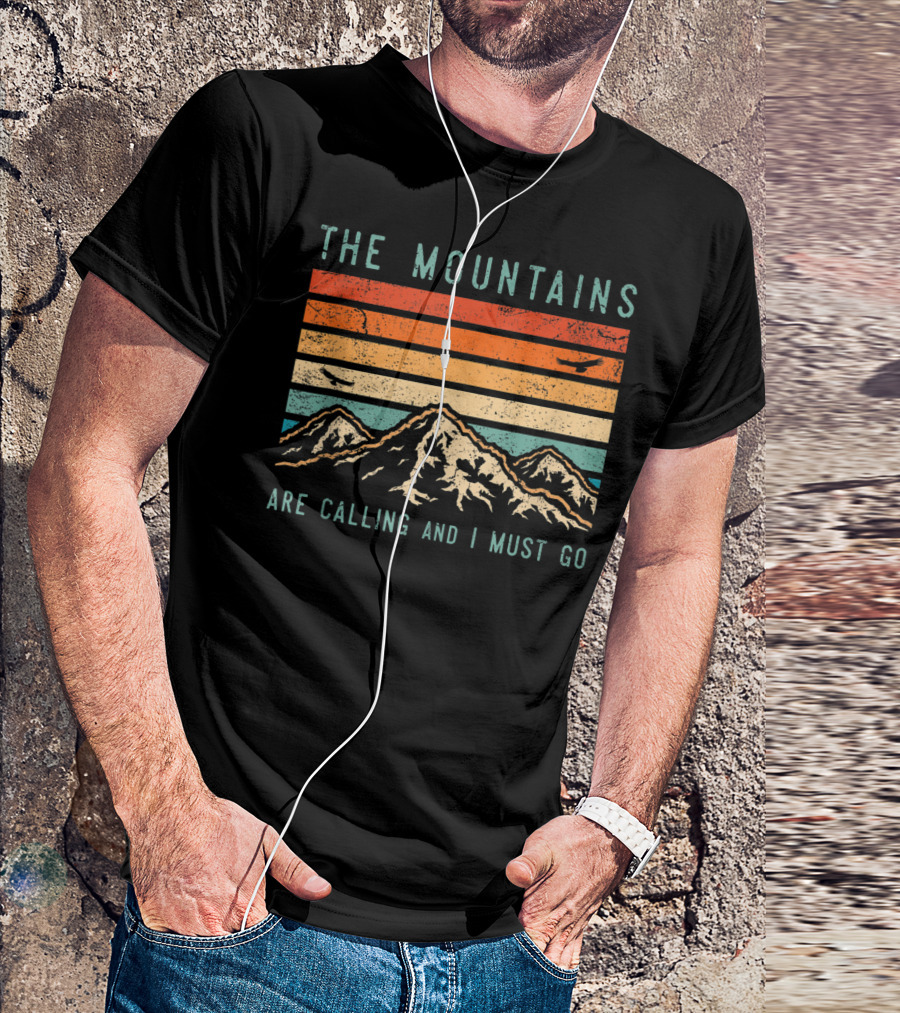 The Mountains Are Calling And I Must Go Retro Vintage 80s Sunset Scenery T-Shirt