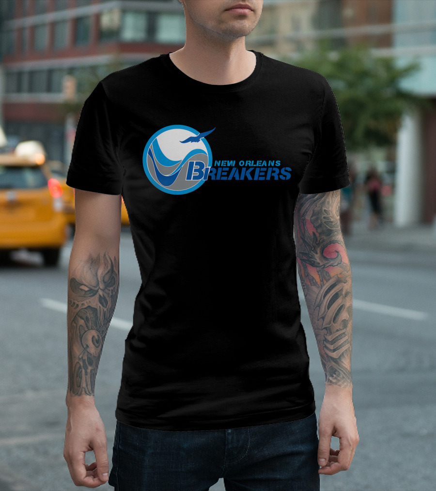 New Orleans Breakers Football Team Logo Blue Bird Ocean Wave T-Shirt