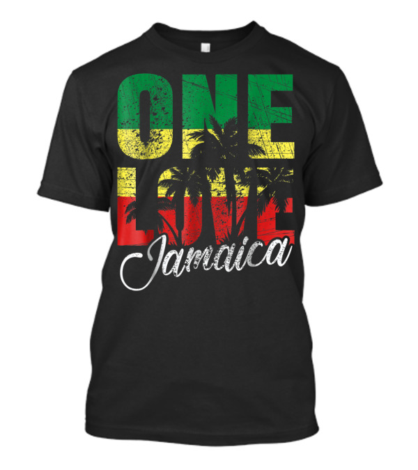 One Love Jamaica Caribbean Vacation Reggae Colors Palm Trees T-Shirt