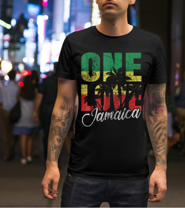 One Love Jamaica Caribbean Vacation Reggae Colors Palm Trees T-Shirt