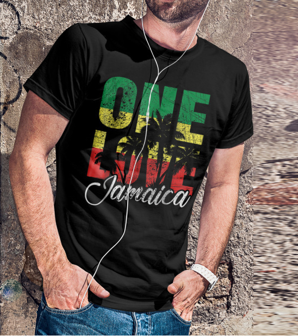 One Love Jamaica Caribbean Vacation Reggae Colors Palm Trees T-Shirt