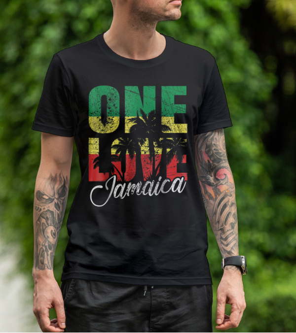 One Love Jamaica Caribbean Vacation Reggae Colors Palm Trees T-Shirt