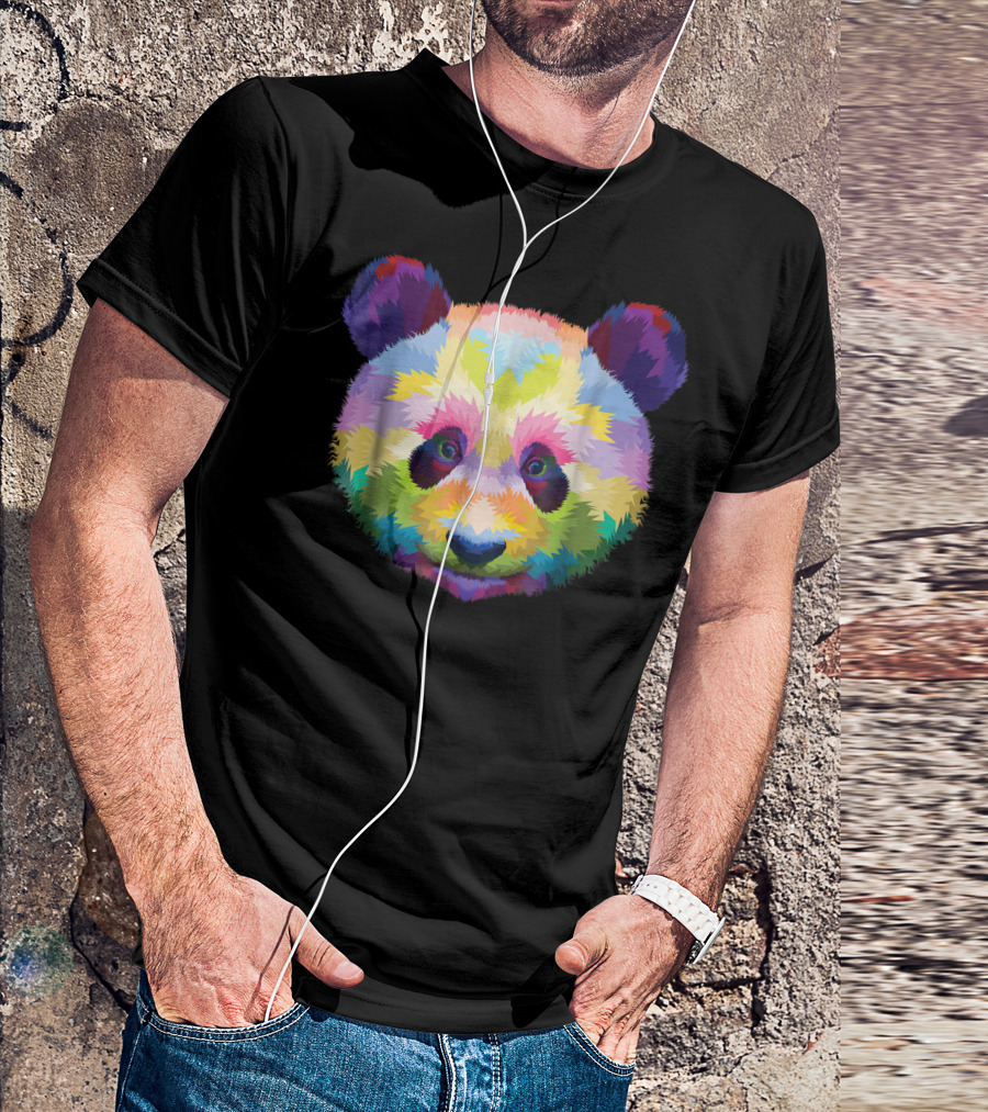 Colorful Pop Art Style Panda Head Vibrant Palette T-Shirt