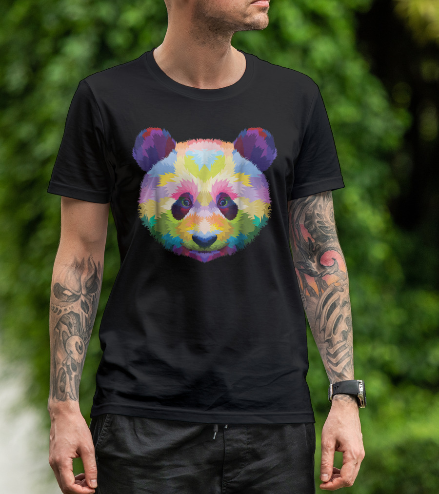 Colorful Pop Art Style Panda Head Vibrant Palette T-Shirt