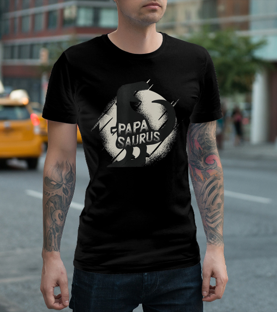 Papasaurus Papa Dinosaur Silhouette Moon T-Shirt