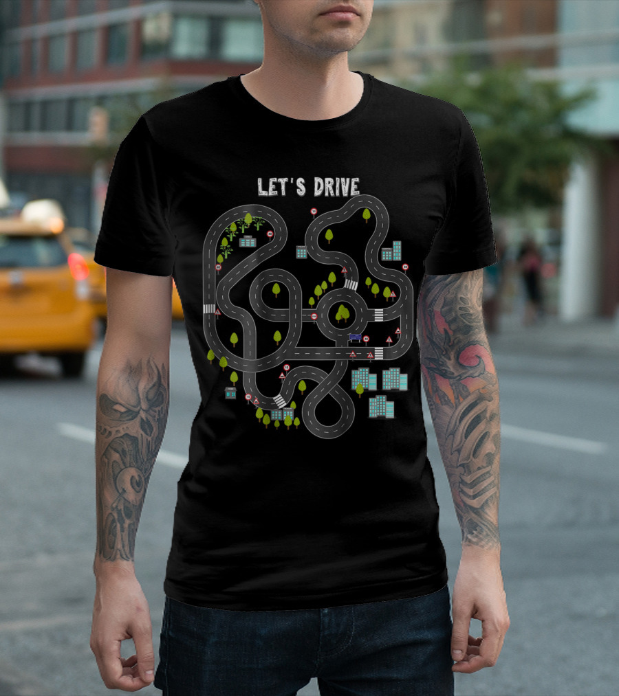 Let's Drive Play Cars on Daddy's Back Mass Road Map T-Shirt