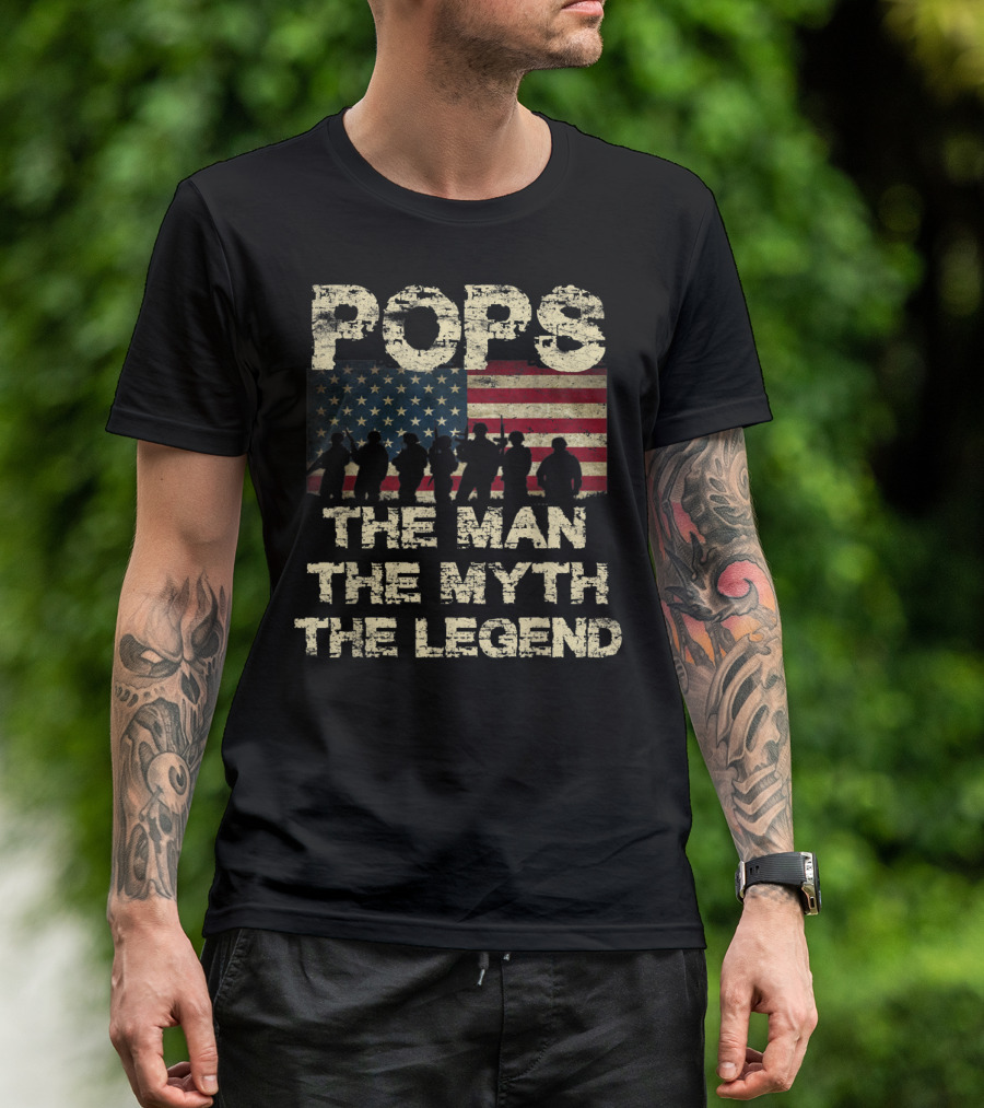 Pops The Man The Myth The Legend Dad American Flag T-Shirt