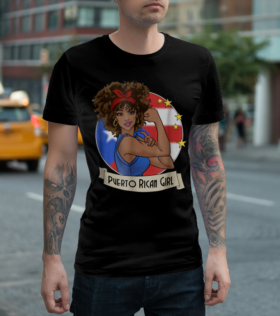 Puerto Rican Girl Strong Pride With Puerto Rico Flag And Stars T-Shirt