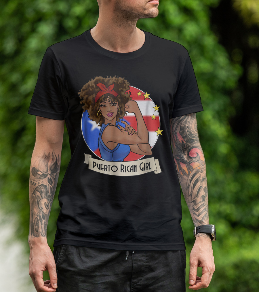 Puerto Rican Girl Strong Pride With Puerto Rico Flag And Stars T-Shirt