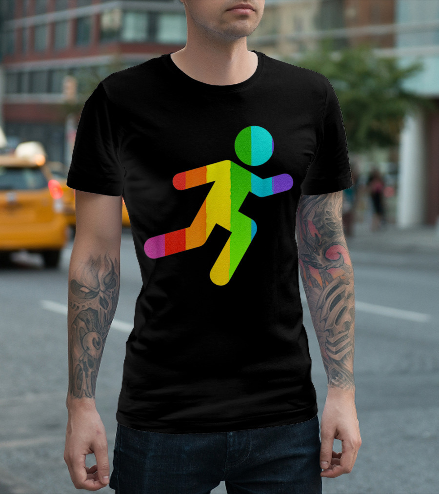 Rainbow Stick Figure Running T-Shirt