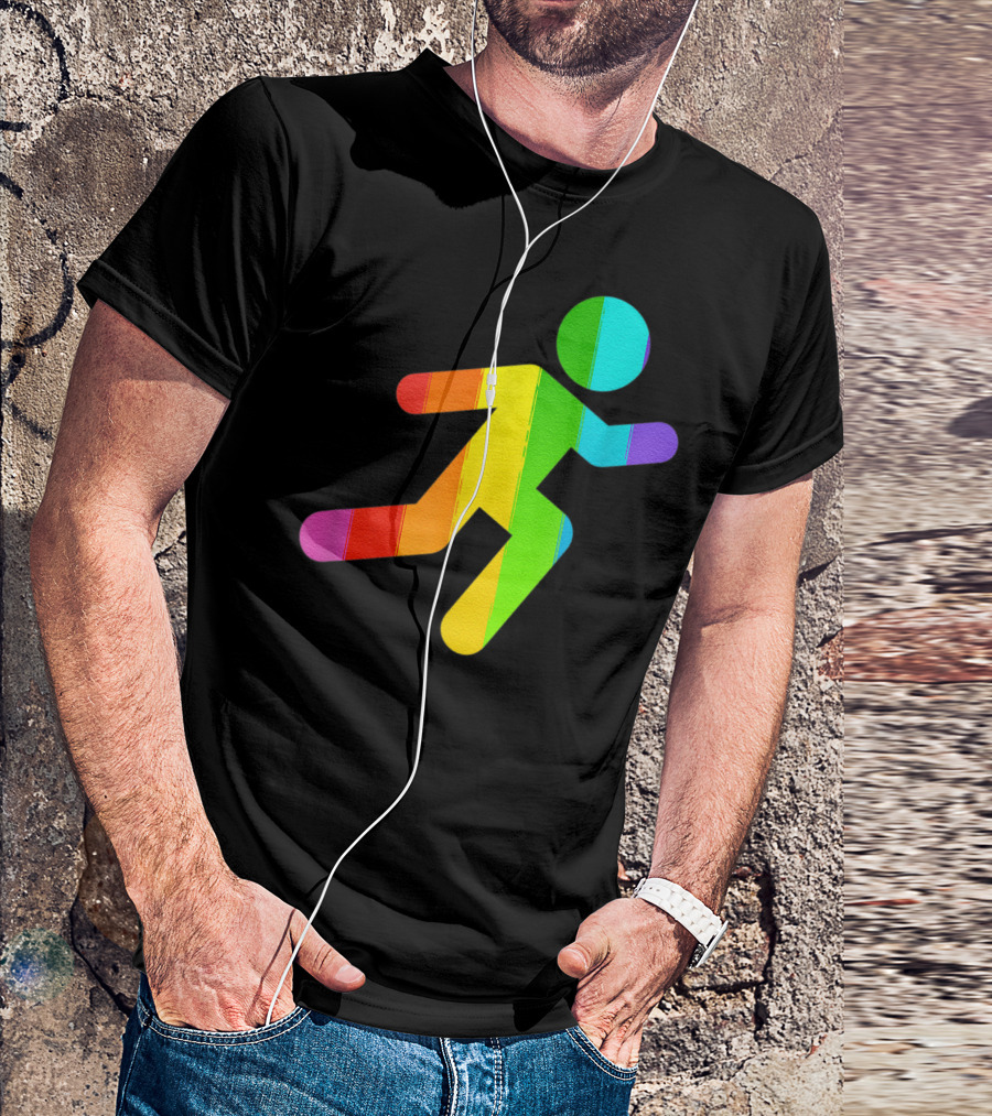Rainbow Stick Figure Running T-Shirt